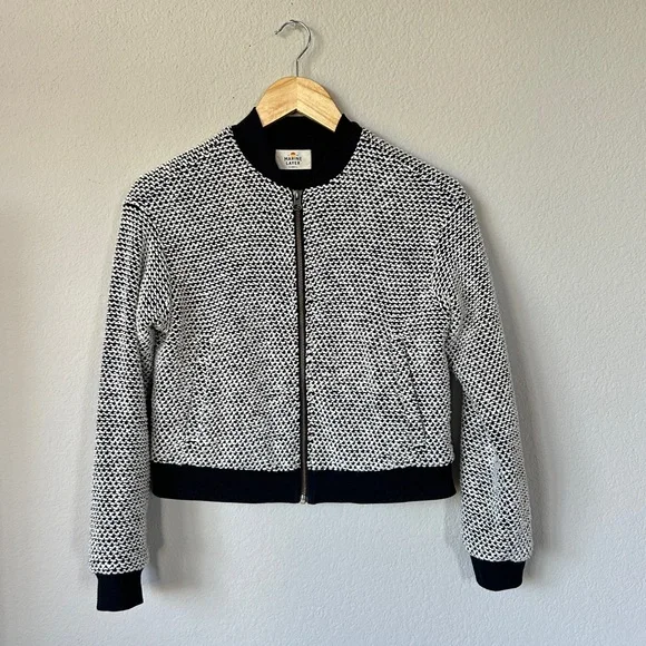 Marine Layer Birdseye Bomber JacketXSBlack & White Textured Zip-Up EUC